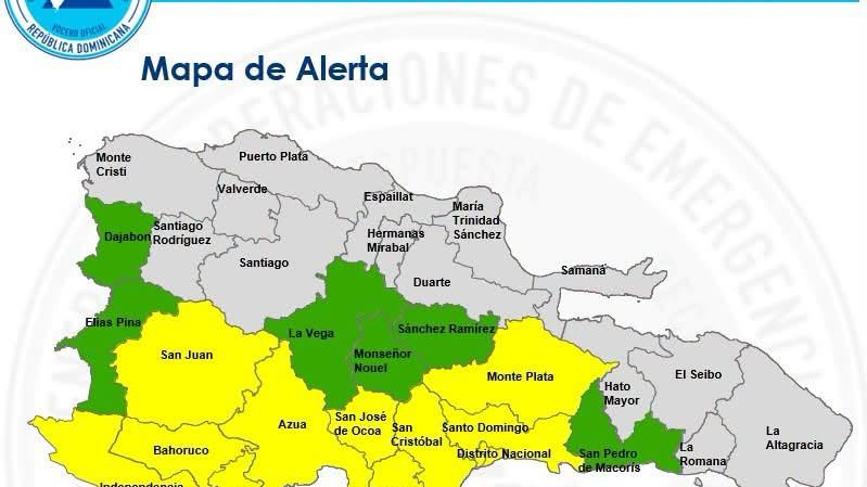 El Centro de Operaciones de Emergencias (COE) aumentó a 12 el número de provincias y el Distrito Nacional bajo alerta amarilla.