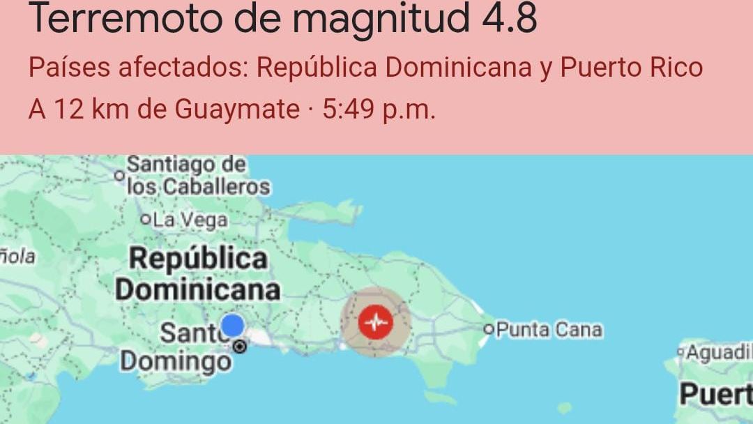Un temblor de tierra de magnitud 4.8 sacudió la región este de la República Dominicana a las 5:49 p. m.